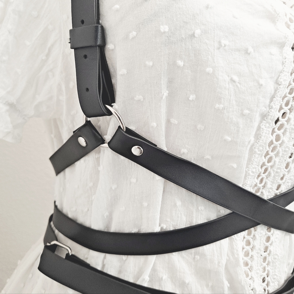Faux leather black Underbust adjustable harness suspenders waist sexy belt - Picture 14 of 14